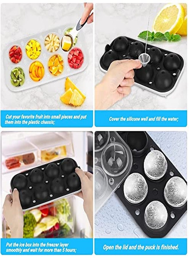 Shuban Silicone Sphere Ice Molds - 8 x 4.5 cm, Ice Ball Maker with Lid & Funnel, Stackable Reusable, BPA Free - Image 5